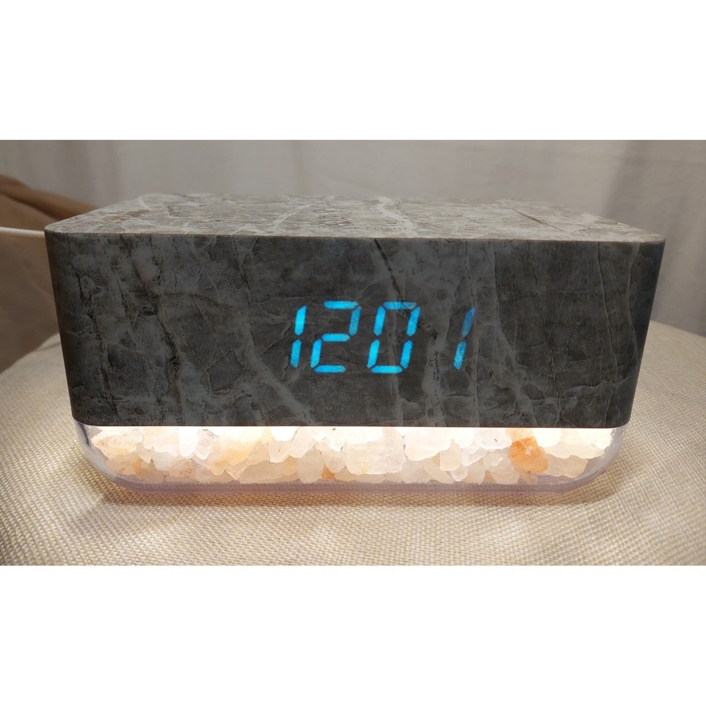 Lomi Himalayan Salt Rock Light Sunrise Alarm Temp Clock Faux Marble USB Cord